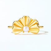 Round Pearl Gesang Flower Petal Opening Sterling Silver Ring